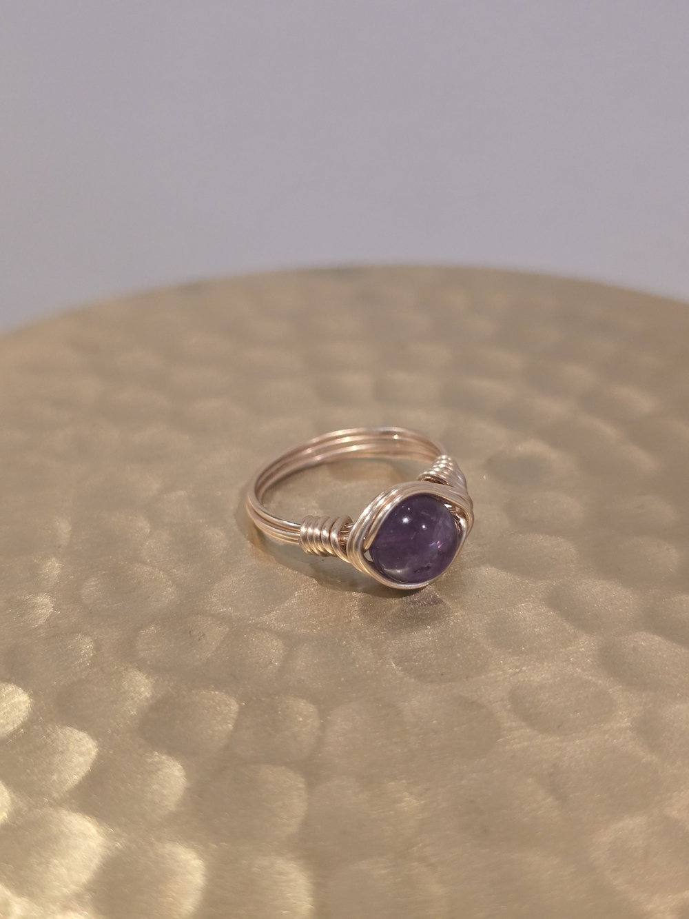 Wire-Wrapped Amethyst Bead Ring